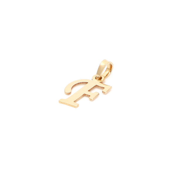 Dije liso motivo letra F en oro amarillo 14 kilates.