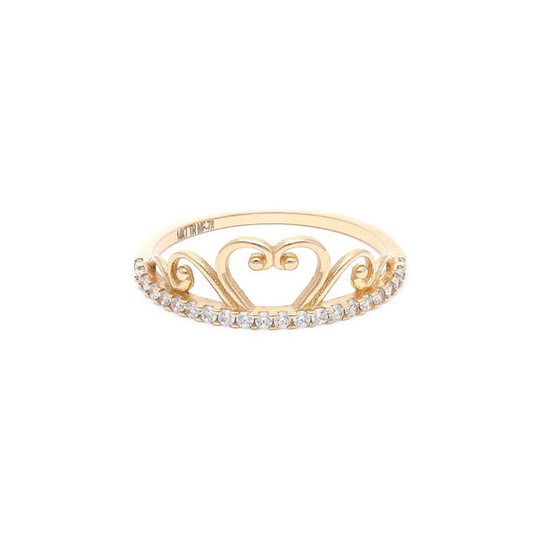 Anillo diseño especial con circonias motivo corona en oro amarillo 14 kilates.