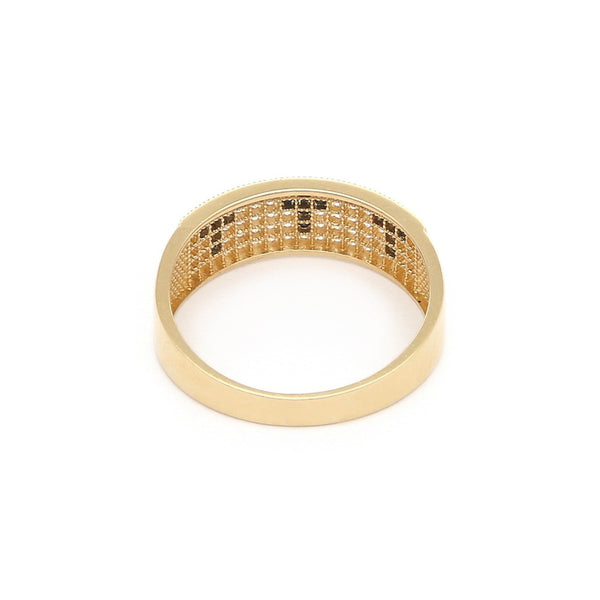 Anillo diseño especial con sintéticos en oro amarillo 14 kilates.