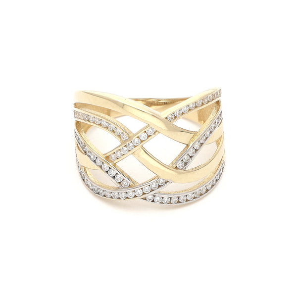 Anillo calado con circonias en oro amarillo 14 kilates.