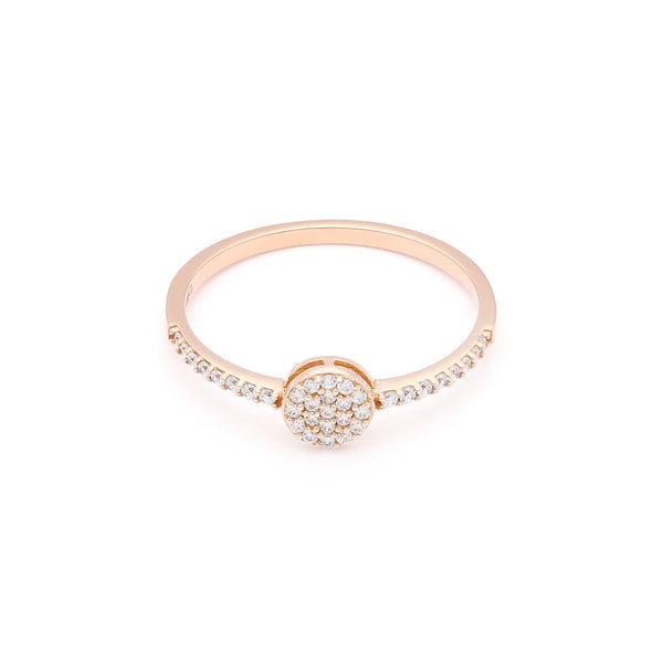 Anillo diseño especial con circonas en oro rosa 14 kilates.