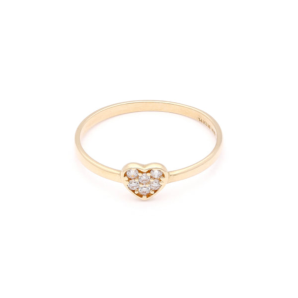 Anillo diseño especial motivo corazón con circonias en oro amarillo 14 kilates.