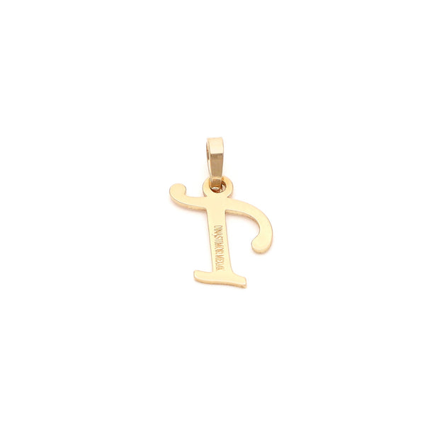 Dije liso motivo letra T en oro amarillo 14 kilates.