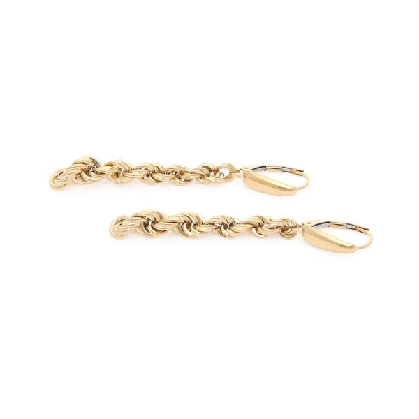Aretes torzal con colgantes en oro amarillo 14 kilates.