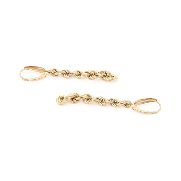 Aretes torzal con colgantes en oro amarillo 14 kilates.