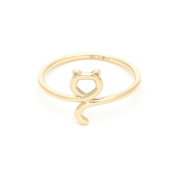 Anillo calado motivo gato en oro amarillo 14 kilates.
