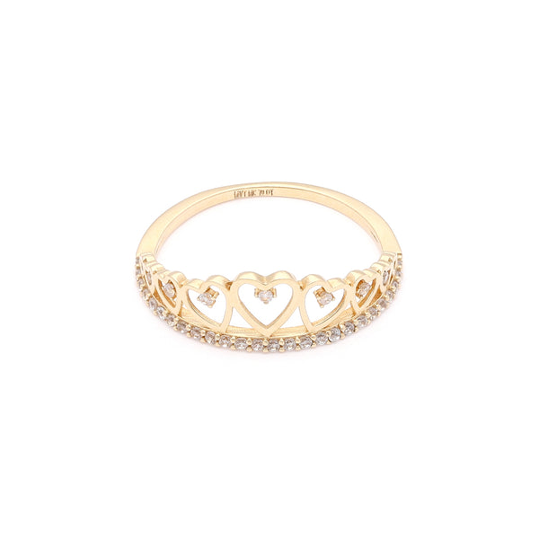 Anillo calado motivo corona con circonias en oro amarillo 14 kilates.