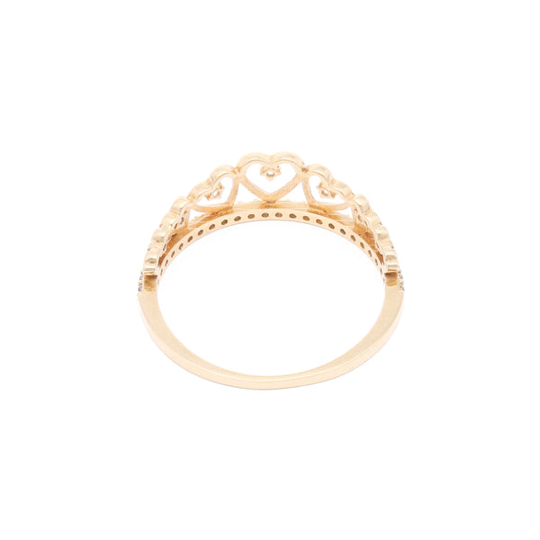 Anillo calado motivo corona con circonias en oro amarillo 14 kilates.