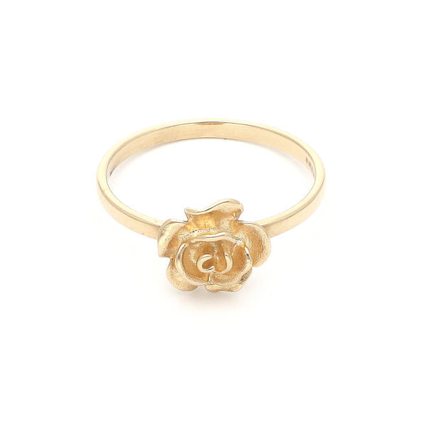 Anillo diseño especial motivo rosa en oro amarillo 14 kilates.