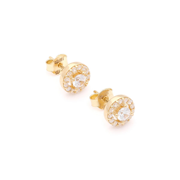 Aretes diseño especial con circonias en oro amarillo 14 kilates.