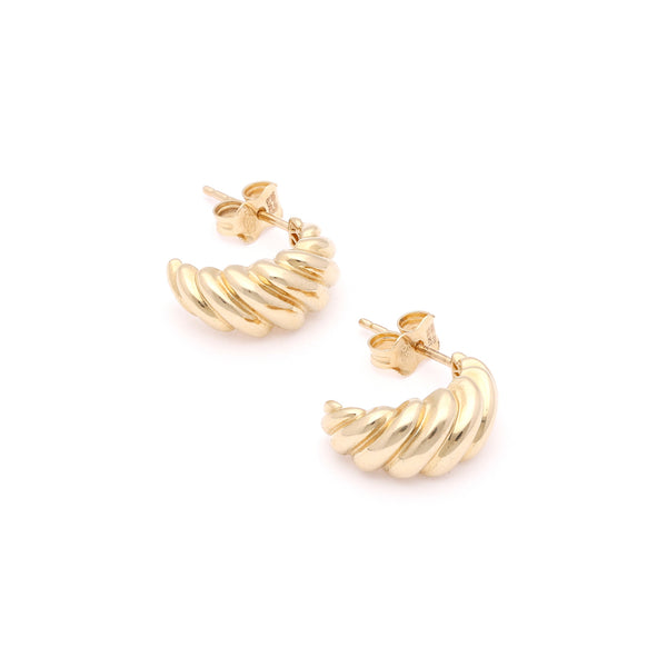 Aretes torzales en oro amarillo 14 kilates.