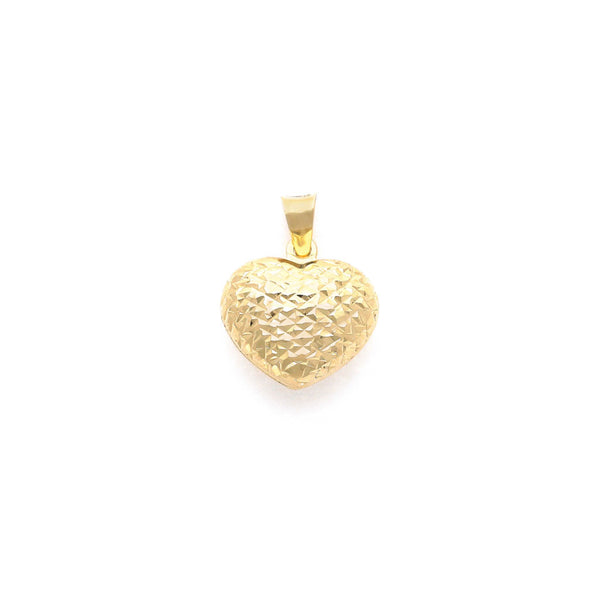 Dije martillado motivo corazón en oro amarillo 14 kilates.