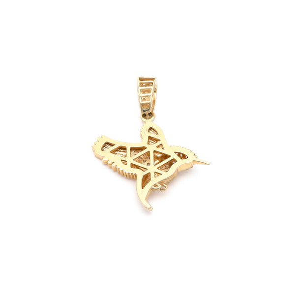 Dije diseño especial motivo colibrí con circonias en oro amarillo 14 kilates.
