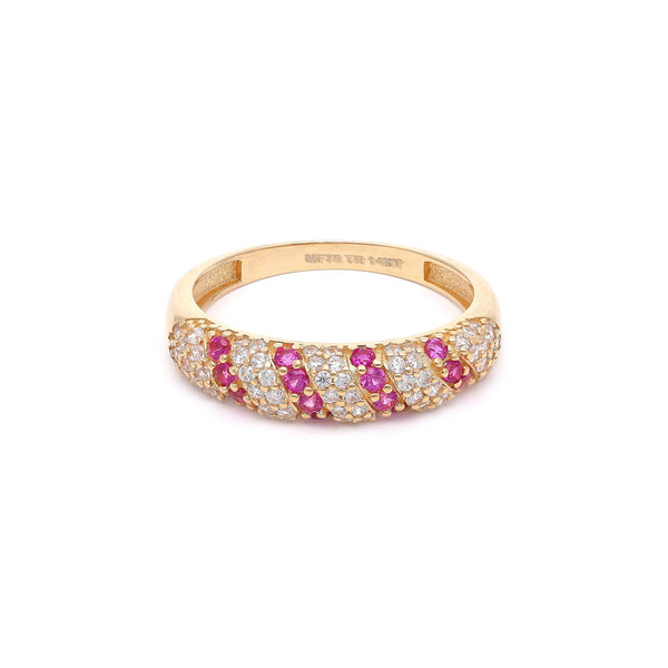 Anillo diseño especial con sintéticos en oro amarillo 14 kilates.