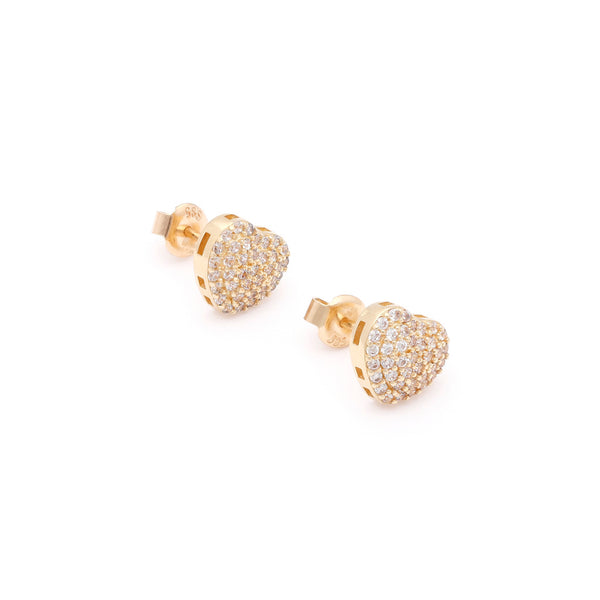 Aretes diseño especial motivo corazón con circonias en oro amarillo 14 kilates.