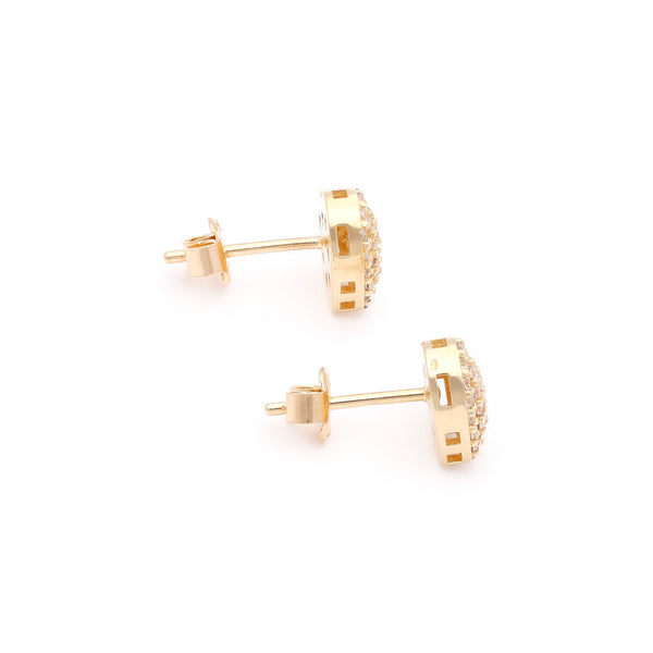 Aretes diseño especial motivo corazón con circonias en oro amarillo 14 kilates.