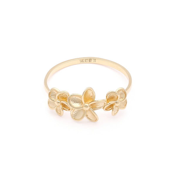 Anillo diseño especial motivo flores en oro amarillo 14 kilates.