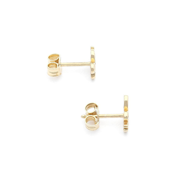 Aretes calados motivo abeja con circonia en oro amarillo 14 kilates.
