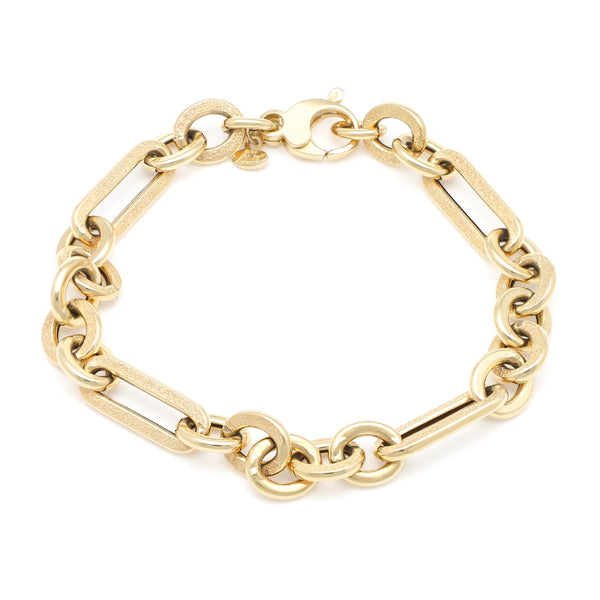 Pulsera eslabón combinado en oro amarillo 14 kilates.