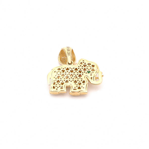 Dije diseño especial motivo elefante con sintéticos en oro dos tonos 14 kilates.
