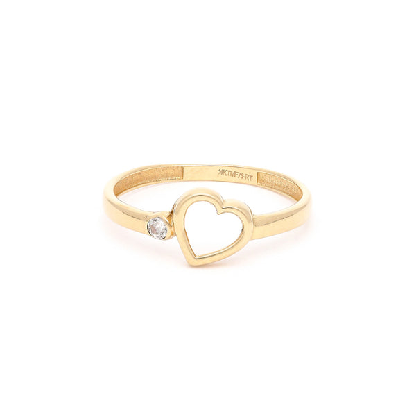 Anillo diseño especial con circonia motivo corazón en oro amarillo 14 kilates.