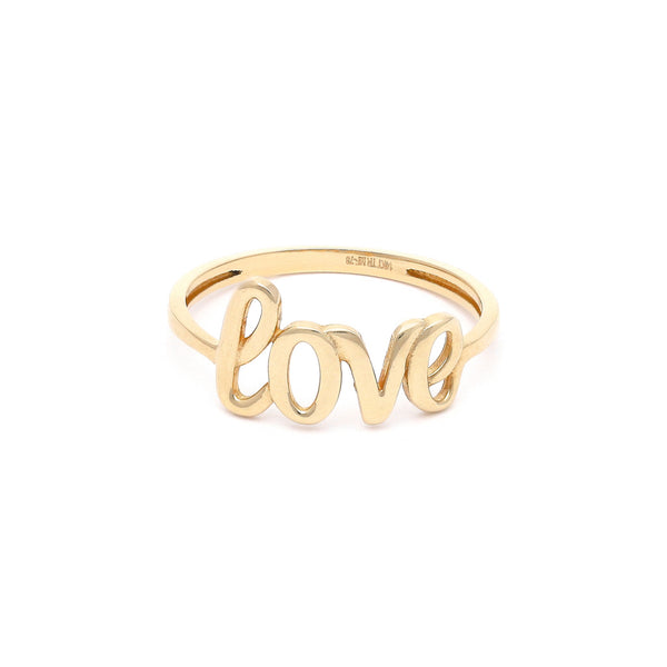 Anillo liso motivo letras love en oro amarillo 14 kilates.