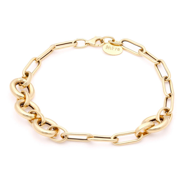Pulsera eslabón combinado en oro amarillo 14 kilates.