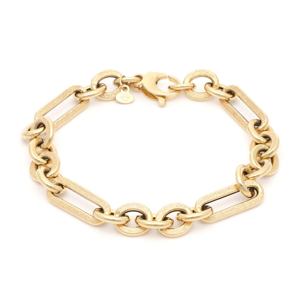 Pulsera eslabón combinado en oro amarillo 14 kilates.