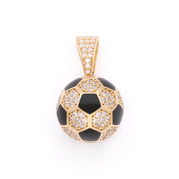 Dije diseño especial con circonias y esmalte motivo balón en oro amarillo 14 kilates.