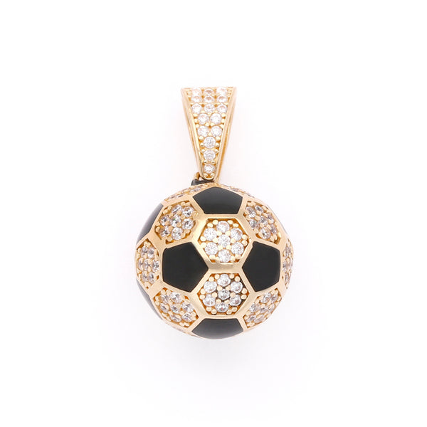Dije diseño especial con circonias y esmalte motivo balón en oro amarillo 14 kilates.