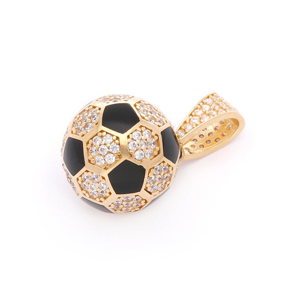 Dije diseño especial con circonias y esmalte motivo balón en oro amarillo 14 kilates.