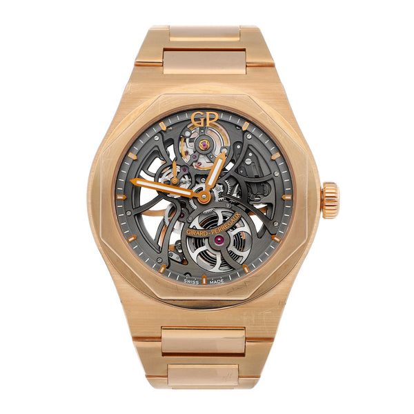 Reloj Girard Perregaux para caballero modelo Laureato Skeleton en oro rosa 18 kilates.