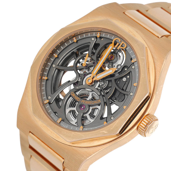 Reloj Girard Perregaux para caballero modelo Laureato Skeleton en oro rosa 18 kilates.