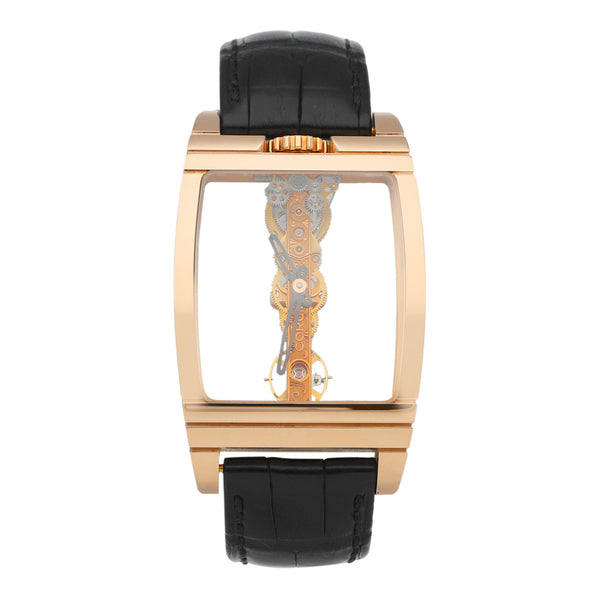 Reloj Corum para caballero modelo Golden Bridge caja y broche en oro rosa 18 kilates.