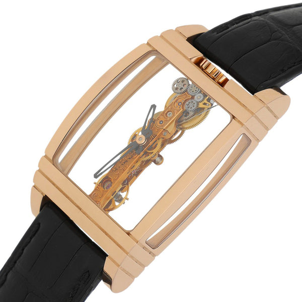 Reloj Corum para caballero modelo Golden Bridge caja y broche en oro rosa 18 kilates.