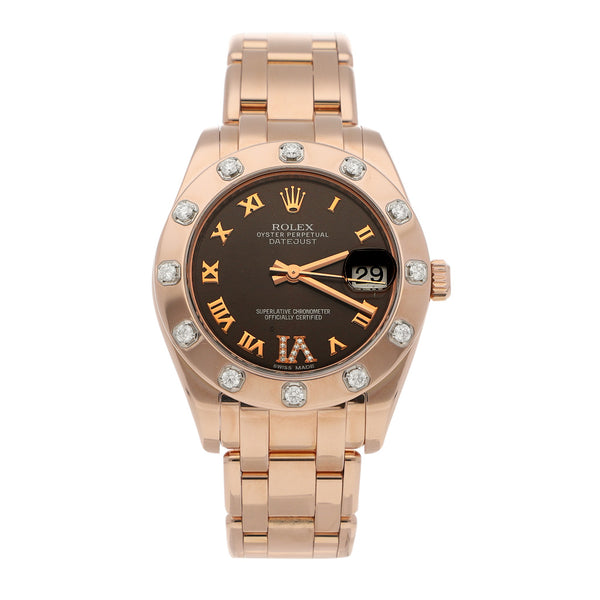 Reloj Rolex para dama modelo Oyster Perpetual DateJust en oro rosa 18 kilates.