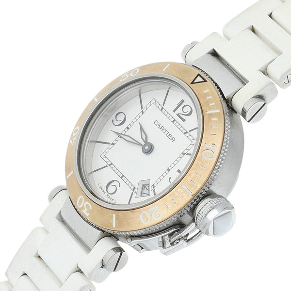 Reloj Cartier para dama modelo Pasha Seatimer vistas en oro rosa 18 kilates.