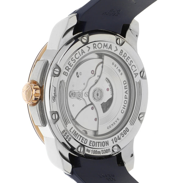 Reloj Chopard para caballero modelo modelo Mille Miglia GTS Power Control Brescia Roma vistas en oro rosa 18 kilates.
