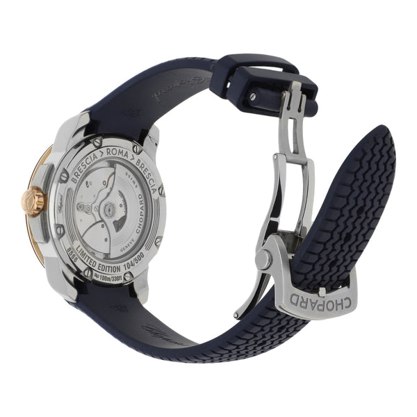 Reloj Chopard para caballero modelo modelo Mille Miglia GTS Power Control Brescia Roma vistas en oro rosa 18 kilates.