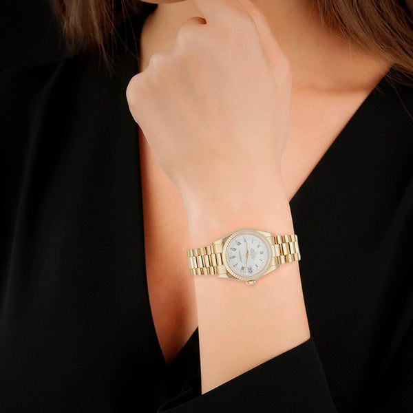Reloj Rolex para dama modelo Oyster Perpetual DateJust en oro dos tonos 18 kilates.