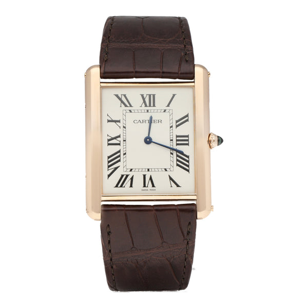 Reloj Cartier para caballero modelo Tank Louis caja y broche en oro rosa 18 kilates.