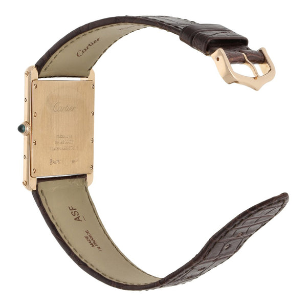 Reloj Cartier para caballero modelo Tank Louis caja y broche en oro rosa 18 kilates.