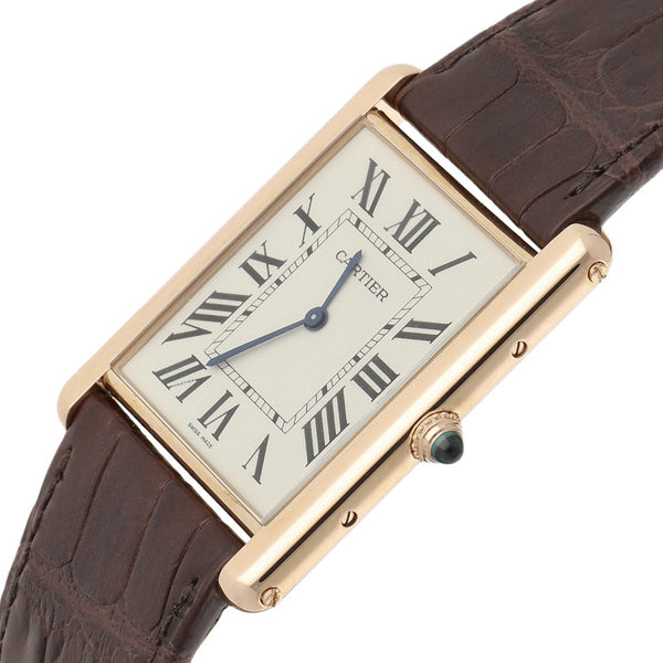 Reloj Cartier para caballero modelo Tank Louis caja y broche en oro rosa 18 kilates.