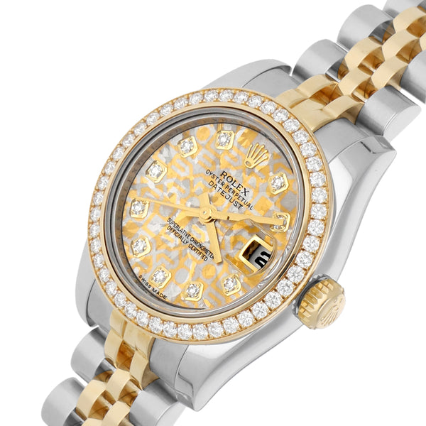 Reloj Rolex para dama modelo Oyster Perpetual DateJust vistas oro amarillo 18 kilates.