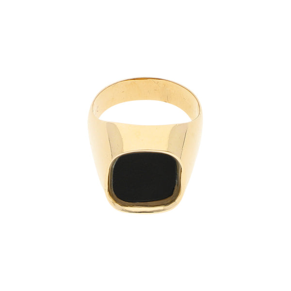 Anillo tipo sello con sintético en oro amarillo 14 kilates.