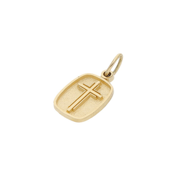 Medalla diseño especial motivo cruz en oro amarillo 14 kilates.