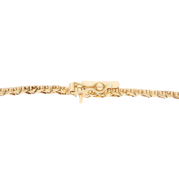 Pulsera eslabón boleado con aplicación en oro tres tonos 14 kilates.