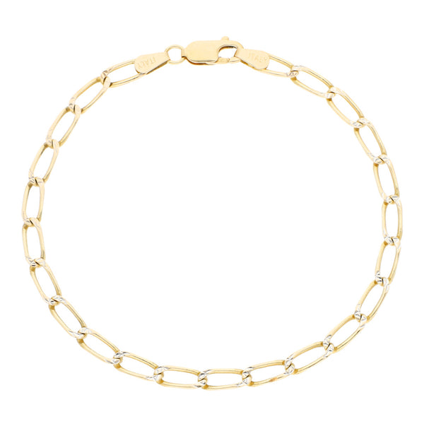 Pulsera eslabón encontrado platinado en oro amarillo 14 kilates.