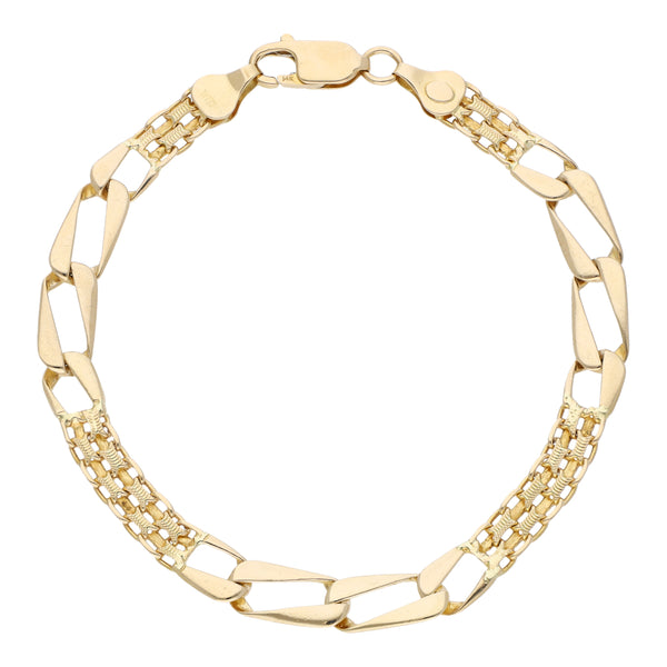 Pulsera eslabón combinado en oro amarillo 14 kilates.