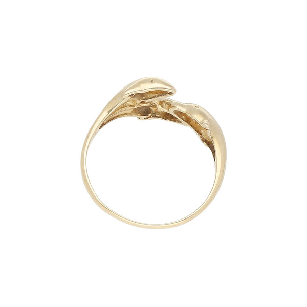 Anillo liso motivo delfines en oro amarillo 14 kilates.